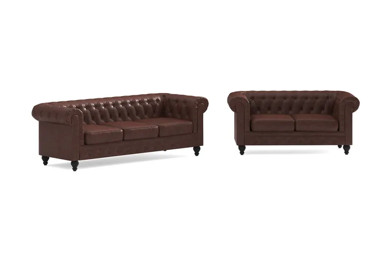 Chesterfield Lyx Soffgrupp 3-sits + 2-sits, Brun