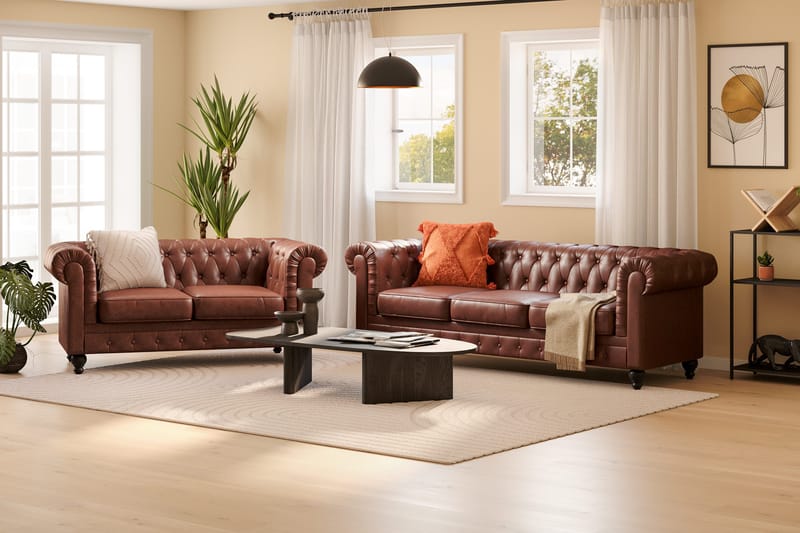 Chesterfield Lyx Soffgrupp 3-sits + 2-sits - Brun - Möbler - Soffa - Soffgrupp - Soffgrupp 3 2 1