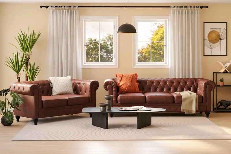Chesterfield Lyx Soffgrupp 3-sits + 2-sits - Brun - Möbler - Soffa - Soffgrupp - Soffgrupp 3 2 1