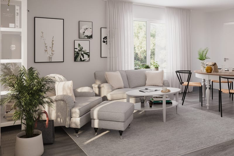 Howard Classic Soffgrupp 2-sits Soffa + Fåtölj + Fotpall i Tyg - Grå - Möbler - Soffa - Soffgrupp - Soffgrupp 3 2 1