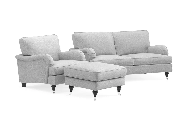 Howard Classic Soffgrupp 2-sits Soffa + Fåtölj + Fotpall i Tyg - Grå - Möbler - Soffa - Soffgrupp - Soffgrupp 3 2 1