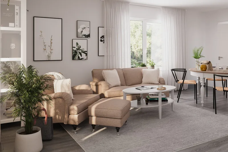 Howard Classic Soffgrupp 2-sits Soffa + Fåtölj i Tyg - Mörkbeige - Möbler - Soffa - Soffgrupp - Soffgrupp 3 2 1