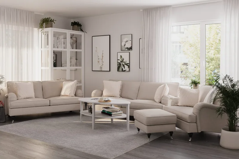 Howard Classic Soffgrupp 3-sits + 2-sits Soffa + Fåtölj + Fotpall i Tyg - Beige - Möbler - Soffa - Soffgrupp - Soffgrupp 3 2 1