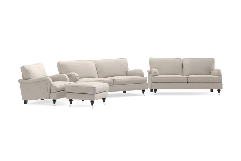 Howard Classic Soffgrupp 3-sits + 2-sits Soffa + Fåtölj + Fotpall i Tyg - Beige - Möbler - Soffa - Soffgrupp - Soffgrupp 3 2 1