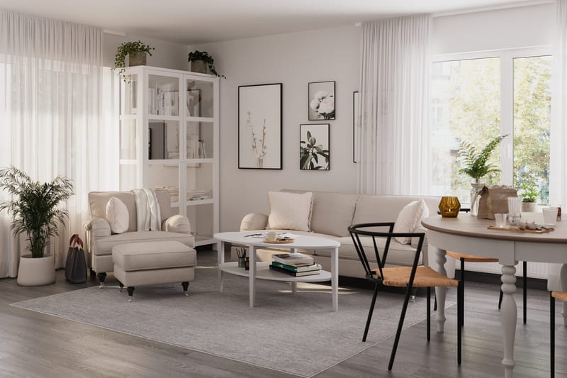 Howard Classic Soffgrupp 3-sits Soffa + Fåtölj + Fotpall i Tyg - Beige - Möbler - Soffa - Soffgrupp - Soffgrupp 3 2 1