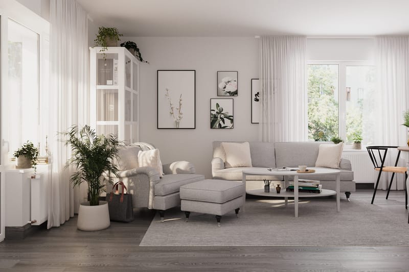 Howard Classic Soffgrupp 3-sits Soffa + Fåtölj + Fotpall i Tyg - Grå - Möbler - Soffa - Soffgrupp - Soffgrupp 3 2 1