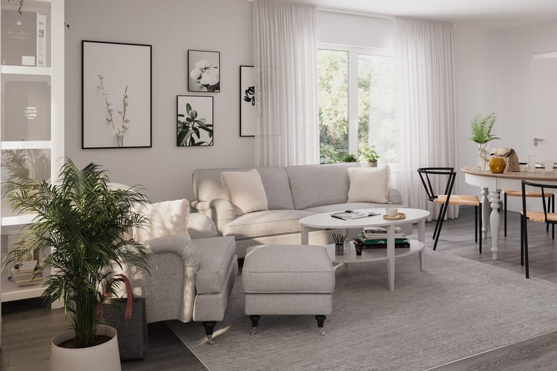 Howard Classic Soffgrupp 3-sits Soffa + Fåtölj + Fotpall i Tyg - Grå - Möbler - Soffa - Soffgrupp - Soffgrupp 3 2 1