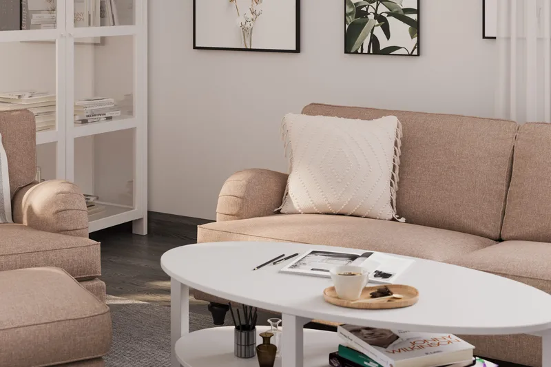 Howard Classic Soffgrupp 3-sits Soffa + Fåtölj + Fotpall i Tyg - Mörkbeige - Möbler - Soffa - Soffgrupp - Soffgrupp 3 2 1