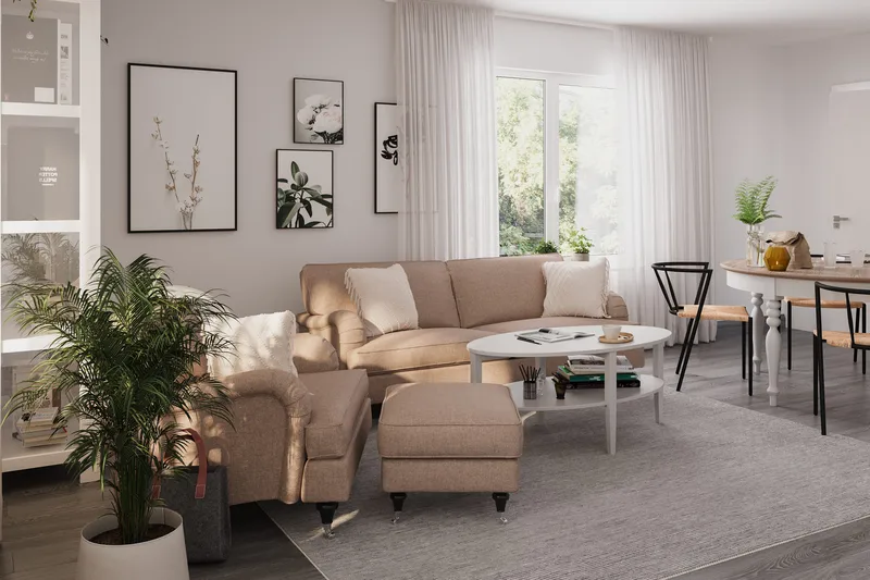 Howard Classic Soffgrupp 3-sits Soffa + Fåtölj + Fotpall i Tyg - Mörkbeige - Möbler - Soffa - Soffgrupp - Soffgrupp 3 2 1