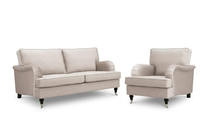 Howard Classic Soffgrupp 3-Sits Soffa och Fåtölj i Sammet - Beige - Möbler - Soffa - Soffgrupp - Soffgrupp 3 2 1