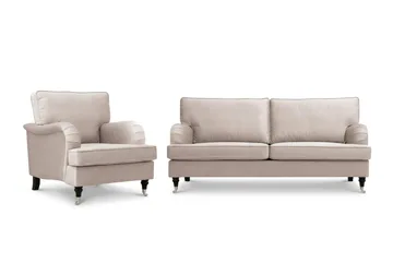 Howard Classic Soffgrupp 3-Sits Soffa och Fåtölj i Sammet - Beige - Möbler - Soffa - Soffgrupp - Soffgrupp 3 2 1