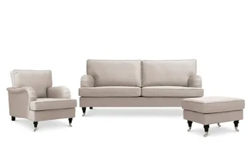 Howard Classic Soffgrupp 3-Sits Soffa och Fåtölj samt Fotpall i Sammet - Beige - Möbler - Soffa - Soffgrupp - Soffgrupp 3 2 1