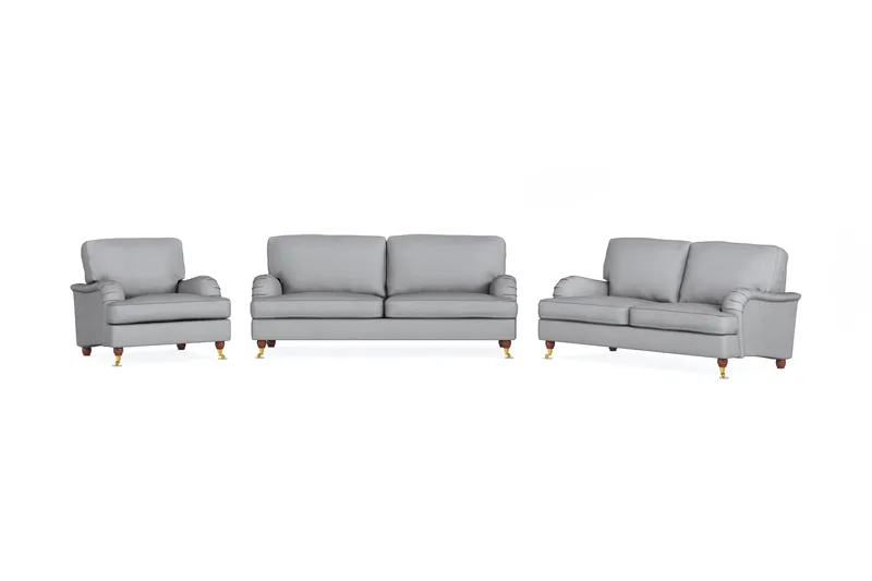 Howard Lyx Soffgrupp 3-sits + 2-sits Soffa + Fåtölj i Tyg, Ljusgrå