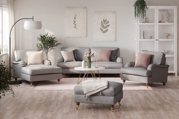 Howard Lyx Soffgrupp 3-sits Soffa + Divanfåtölj + Fåtölj + Fotpall i Tyg - Ljusgrå - Möbler - Soffa - Soffgrupp - Soffgrupp 3 2 1