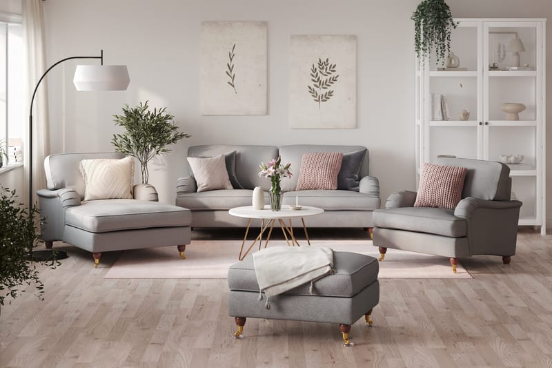 Howard Lyx Soffgrupp 3-sits Soffa + Divanfåtölj + Fåtölj + Fotpall i Tyg - Ljusgrå - Möbler - Soffa - Soffgrupp - Soffgrupp 3 2 1