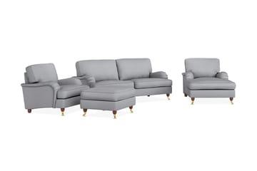 Howard Lyx Soffgrupp 3-sits Soffa + Divanfåtölj + Fåtölj + Fotpall i Tyg - Ljusgrå - Möbler - Soffa - Soffgrupp - Soffgrupp 3 2 1