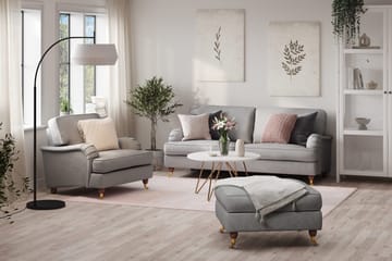 Howard Lyx Soffgrupp 3-sits Soffa + Fåtölj + Fotpall i Tyg - Ljusgrå - Möbler - Soffa - Soffgrupp - Soffgrupp 3 2 1