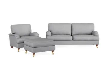 Howard Lyx Soffgrupp 3-sits Soffa + Fåtölj + Fotpall i Tyg - Ljusgrå - Möbler - Soffa - Soffgrupp - Soffgrupp 3 2 1