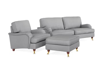 Howard Lyx Soffgrupp 3-sits Soffa + Fåtölj + Fotpall i Tyg - Ljusgrå - Möbler - Soffa - Soffgrupp - Soffgrupp 3 2 1