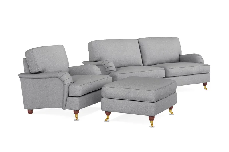 Howard Lyx Soffgrupp 3-sits Soffa + Fåtölj + Fotpall i Tyg - Ljusgrå - Möbler - Soffa - Soffgrupp - Soffgrupp 3 2 1