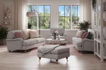 Howard Lyx Soffgrupp 4-sits + 3-sits Soffa + Fåtölj + Fotpall i Tyg - Ljusgrå - Möbler - Soffa - Soffgrupp - Soffgrupp 3 2 1
