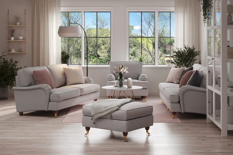 Howard Lyx Soffgrupp 4-sits + 3-sits Soffa + Fåtölj + Fotpall i Tyg - Ljusgrå - Möbler - Soffa - Soffgrupp - Soffgrupp 3 2 1