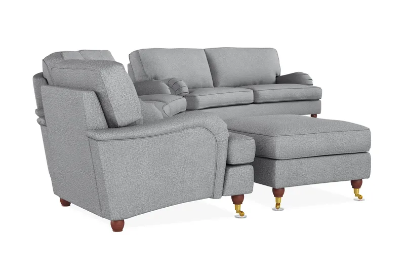 Howard Lyx Soffgrupp 4-sits + 3-sits Svängd Soffa + Fåtölj + Fotpall i Tyg - Ljusgrå - M öbler - Soffa - Soffgrupp - Soffgrupp 3 2 1