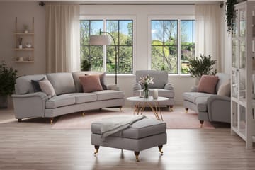 Howard Lyx Soffgrupp 4-sits + 3-sits Svängd Soffa + Fåtölj + Fotpall i Tyg - Ljusgrå - Möbler - Soffa - Soffgrupp - Soffgrupp 3 2 1