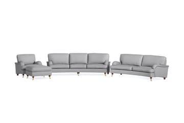 Howard Lyx Soffgrupp 4-sits + 3-sits Svängd Soffa + Fåtölj + Fotpall i Tyg - Ljusgrå - Möbler - Soffa - Soffgrupp - Soffgrupp 3 2 1