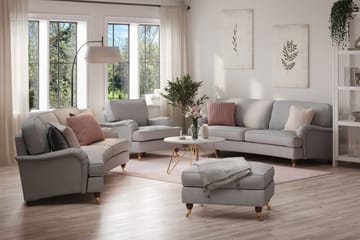 Howard Lyx Soffgrupp 4-sits + 3-sits Svängd Soffa + Fåtölj + Fotpall i Tyg - Ljusgrå - Möbler - Soffa - Soffgrupp - Soffgrupp 3 2 1