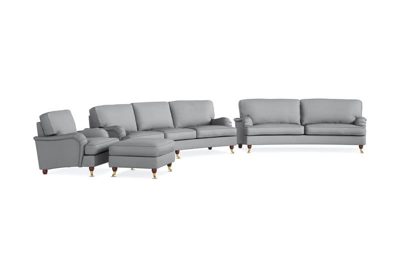 Howard Lyx Soffgrupp 4-sits + 3-sits Svängd Soffa + Fåtölj + Fotpall i Tyg - Ljusgrå - Möbler - Soffa - Soffgrupp - Soffgrupp 3 2 1