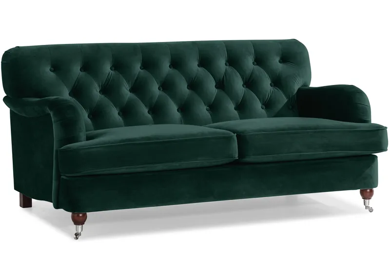 Howard Riviera Soffgrupp 3-sits + 2-sits Soffa + Fåtölj + Fotpall i Sammet - Grön - Möbler - Soffa - Soffgrupp - Howard soffgrupp