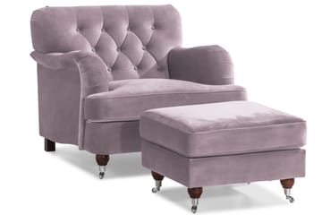 Howard Riviera Soffgrupp 3-sits + 2-sits Soffa + Fåtölj + Fotpall i Sammet - Lila - Möbler - Soffa - Soffgrupp - Soffgrupp 3 2 1
