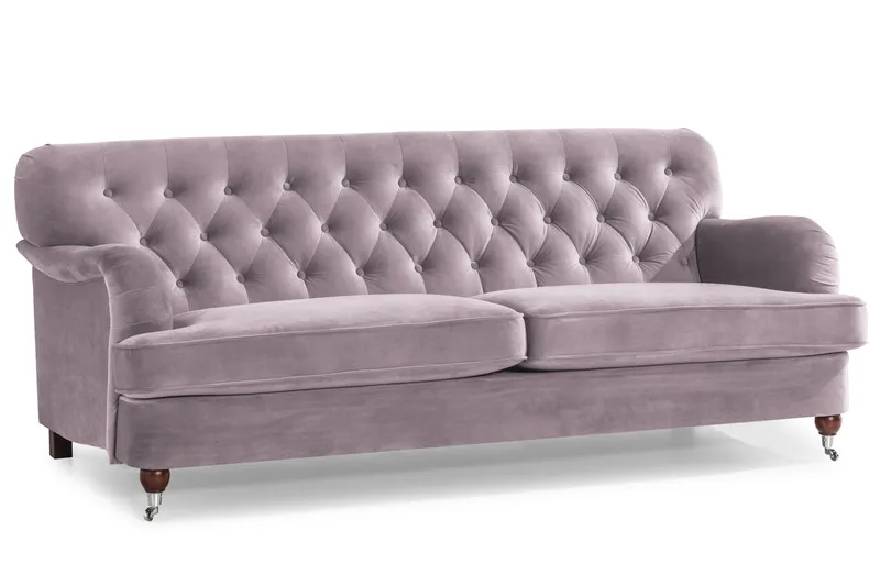 Howard Riviera Soffgrupp 3-sits + 2-sits Soffa + Fåtölj + Fotpall i Sammet - Lila - Möbler - Soffa - Soffgrupp - Soffgrupp 3 2 1