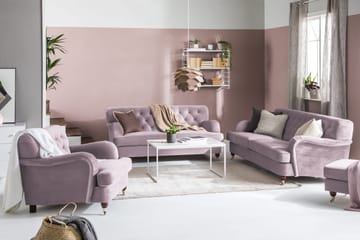 Howard Riviera Soffgrupp 3-sits + 2-sits Soffa + Fåtölj + Fotpall i Sammet - Lila - Möbler - Soffa - Soffgrupp - Soffgrupp 3 2 1
