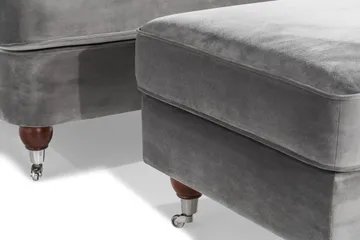 Howard Riviera Soffgrupp 3-sits + 2-sits Soffa + Fåtölj + Fotpall i Sammet - Ljusgrå - Möbler - Soffa - Soffgrupp - Soffgrupp 3 2 1