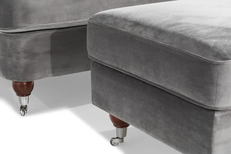 Howard Riviera Soffgrupp 3-sits + 2-sits Soffa + Fåtölj + Fotpall i Sammet - Ljusgrå - Möbler - Soffa - Soffgrupp - Soffgrupp 3 2 1