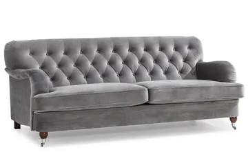 Howard Riviera Soffgrupp 3-sits + 2-sits Soffa + Fåtölj + Fotpall i Sammet - Ljusgrå - Möbler - Soffa - Soffgrupp - Soffgrupp 3 2 1