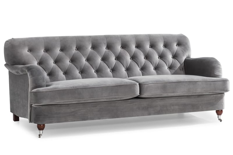 Howard Riviera Soffgrupp 3-sits + 2-sits Soffa + Fåtölj + Fotpall i Sammet - Ljusgrå - Möbler - Soffa - Soffgrupp - Soffgrupp 3 2 1