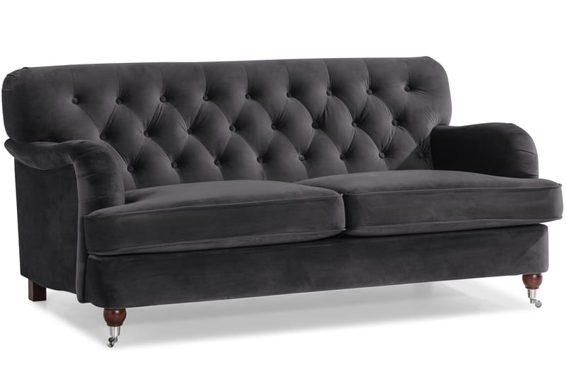 Howard Riviera Soffgrupp 3-sits + 2-sits Soffa + Fåtölj + Fotpall i Sammet - Mörkgrå - Möbler - Soffa - Soffgrupp - Howard soffgrupp