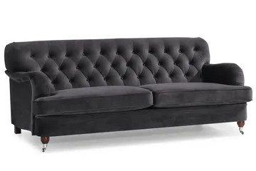 Howard Riviera Soffgrupp 3-sits + 2-sits Soffa + Fåtölj + Fotpall i Sammet - Mörkgrå - Möbler - Soffa - Soffgrupp - Howard soffgrupp