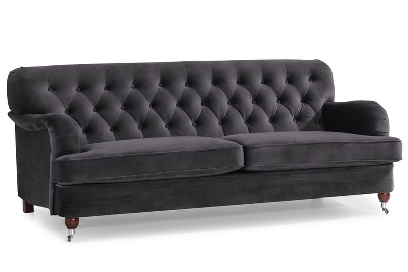 Howard Riviera Soffgrupp 3-sits + 2-sits Soffa + Fåtölj + Fotpall i Sammet - Mörkgrå - Möbler - Soffa - Soffgrupp - Howard soffgrupp