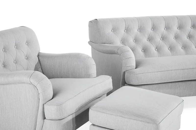 Howard Riviera Soffgrupp Svängd 3-sits + 2-sits Soffa + Fåtölj + Fotpall i Tyg - Grå - Möbler - Soffa - Soffgrupp - Soffgrupp 3 2 1