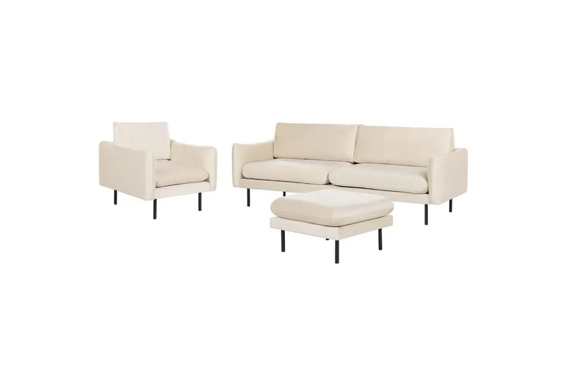 Soffgrupp med fotpall Vinterbro Ljusbeige/svart, Sammet, Ljusbeige/svart, Sammet