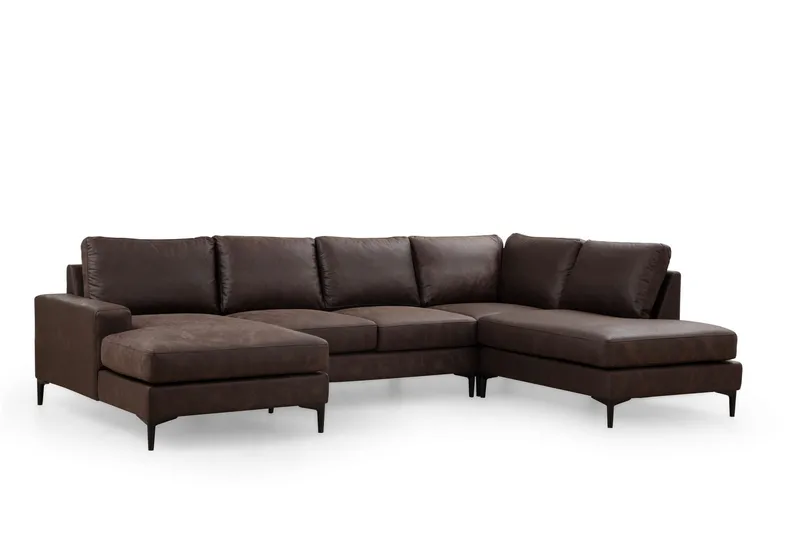 Svanabyn Soffa m. Divan och Schäslong 4-sits, Mörkbrun