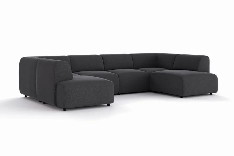 Torvasen 6-sits Soffa med Dubbeldivan i Tyg - Svart - Möbler - Soffa - U-soffa