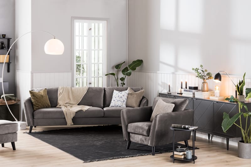 Trend Soffgrupp 3-sits + 2-sits Sammetssoffa - Mörkgrå - Möbler - Soffa - Soffgrupp
