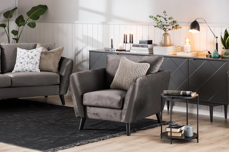 Trend Soffgrupp 3-sits + 2-sits Sammetssoffa - Mörkgrå - Möbler - Soffa - Soffgrupp