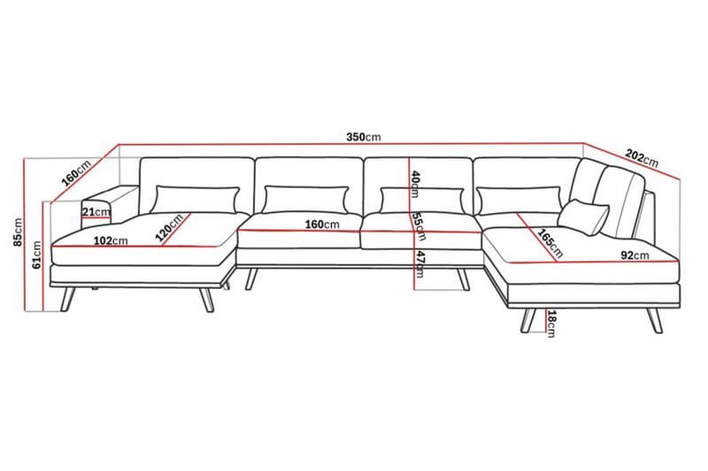 Copenhagen 5-sits Högervänd U-formad Soffa med Divan och Schäslong i Manchester - Ljusgrå - Möbler - Soffa - U-soffa