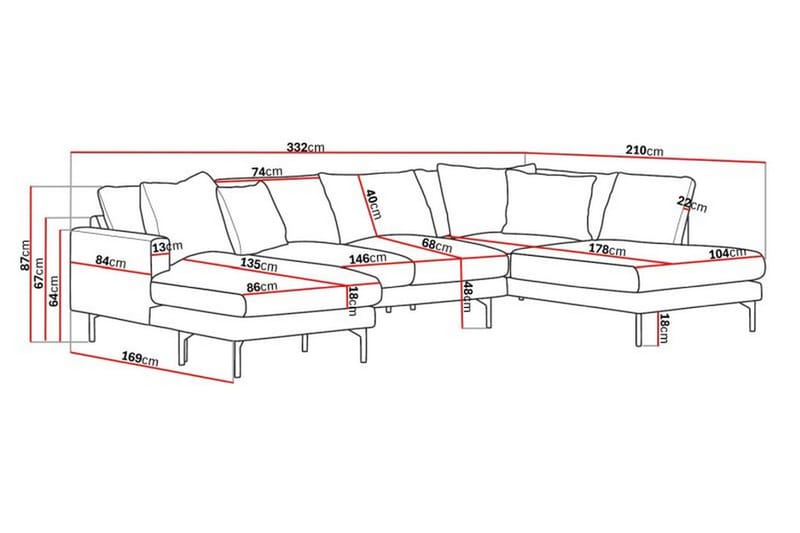 Menard 4-sits Högervänd Stor U-formad Djup Soffa med Divan och Schäslong i Manchester - Beige - Möbler - Soffa - U-soffa
